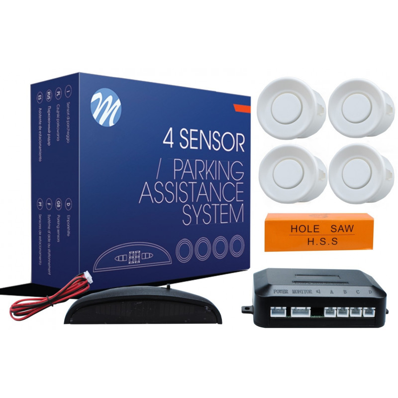 Kit de sensores de aparcamiento con pantalla y sonido, sensores blancos