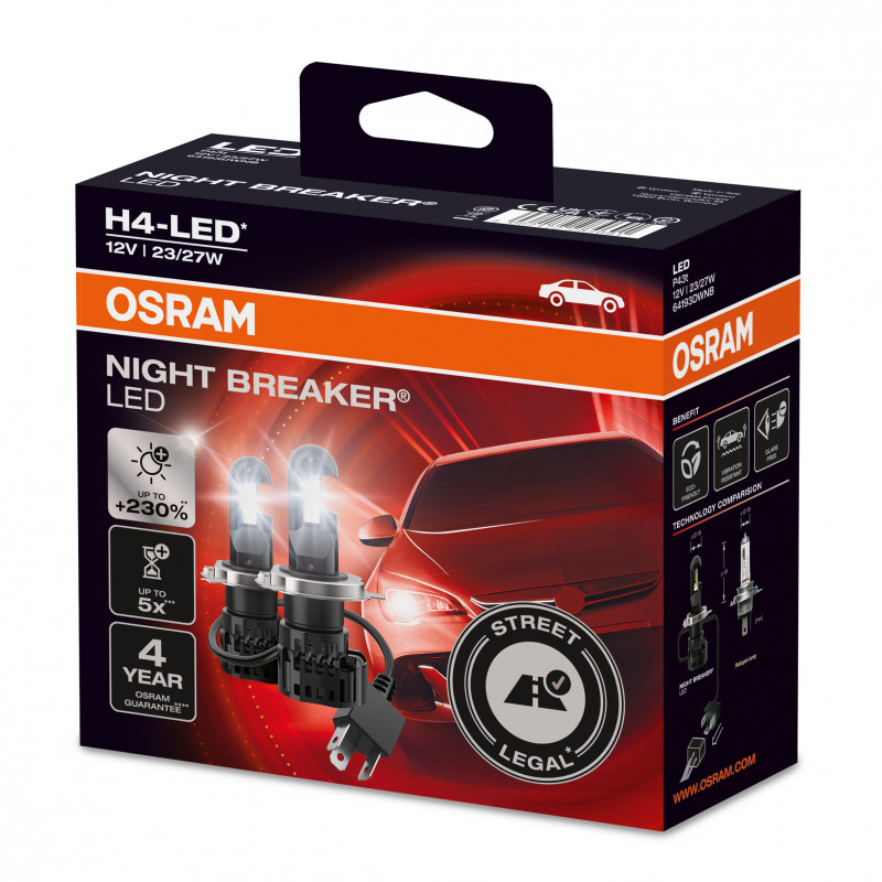 Osram Night Breaker Led 64193DWNB - Kit de conversión a led H4 Homologado  +220% plug&play