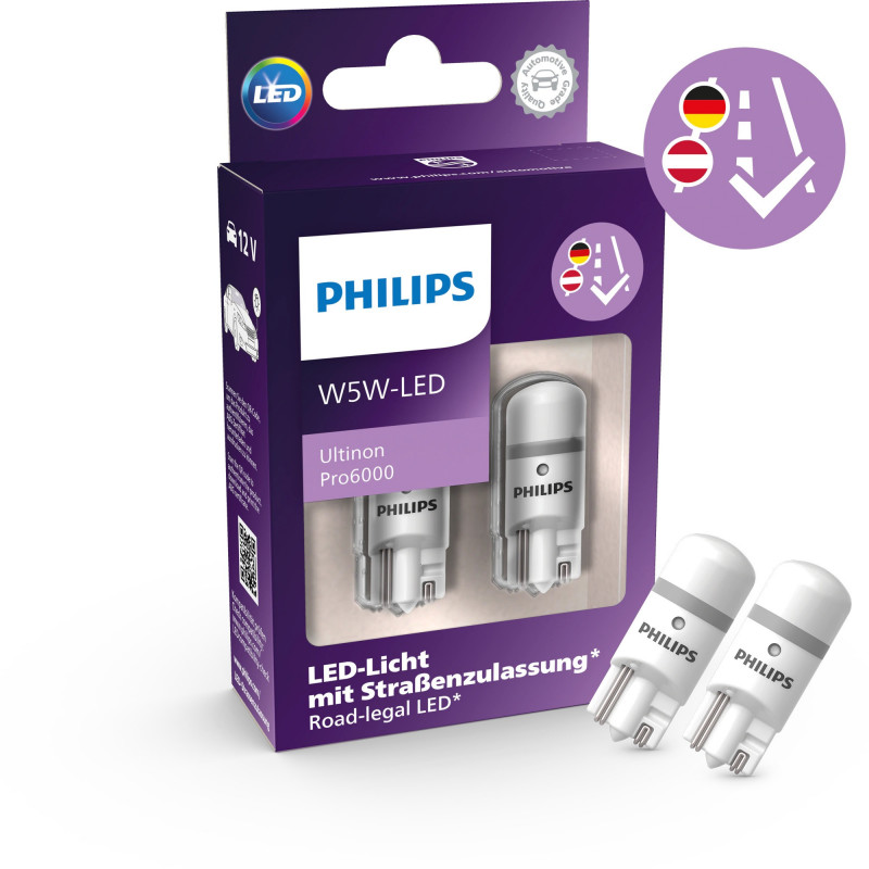 🚘 Philips 11961HU60X2 - Pareja de bombillas led homologadas T10