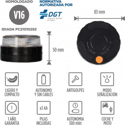 🚨 Baliza V16 CONTACT homologada por la DGT, pilas incluidas, visión 360º